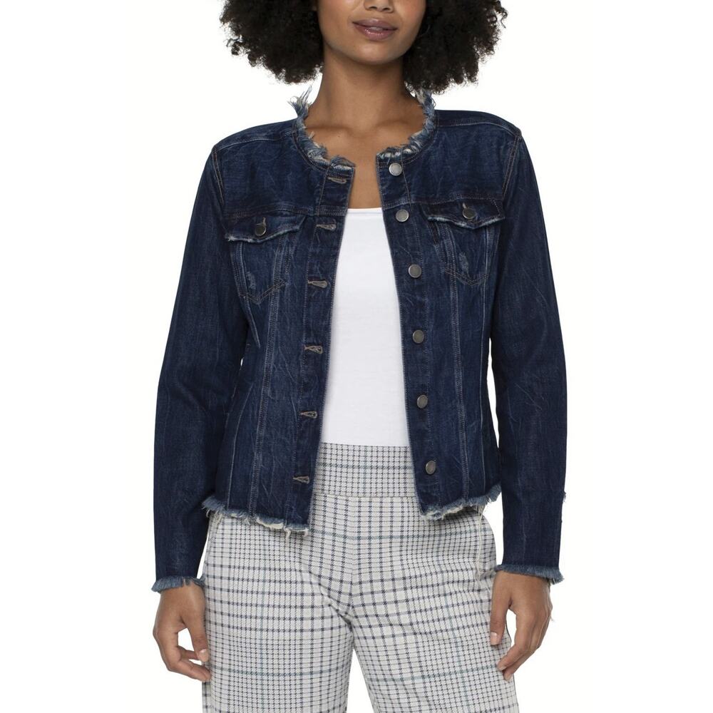 Liverpool Lace Up Jacket Distressed Button Front LS Denim Women's Size Medium - Picture 3 of 14